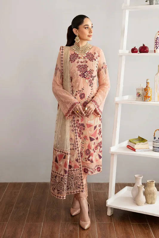 Ramsha Rangoon Chiffon Collection 24 Peach Raw Silk – view 1 – Poshaq