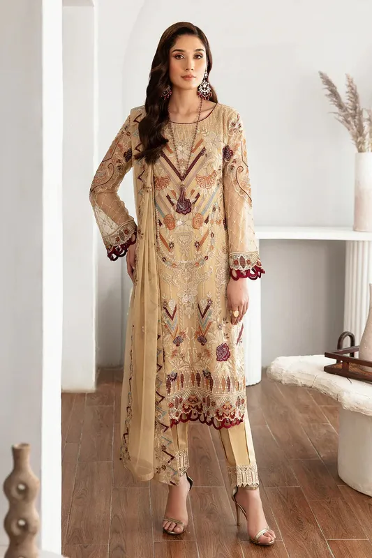 Ramsha Rangoon Chiffon Collection 24 Ivory Raw Silk – view 1 – Poshaq