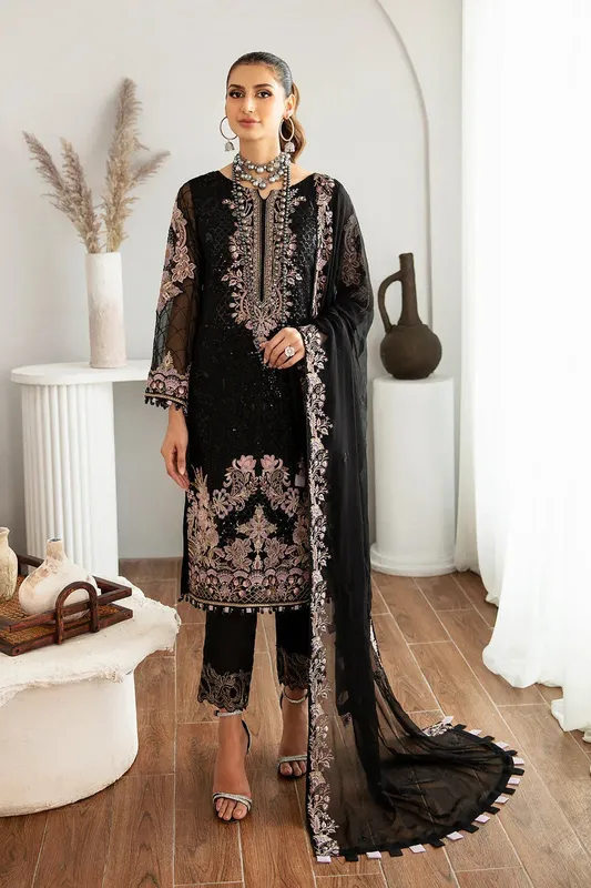 Ramsha Rangoon Chiffon Collection 24 Black Raw Silk – view 1 – Poshaq