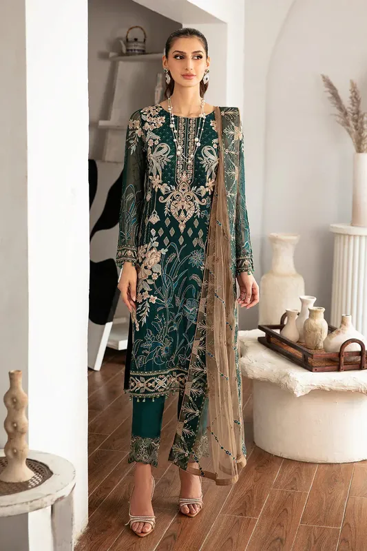 Ramsha Rangoon Chiffon Collection 24 Blue Raw Silk – view 1 – Poshaq