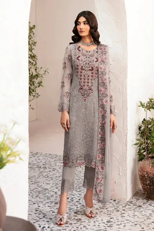 Ramsha Rangoon Chiffon Collection 24 Grey Raw Silk – view 1 – Poshaq