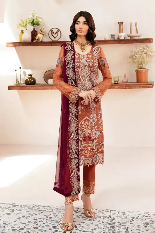 Ramsha Rangoon Chiffon Collection 24 Peach Raw Silk – view 1 – Poshaq