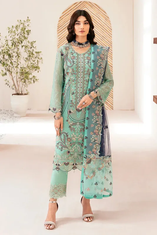 Ramsha Rangoon Chiffon Collection 24 Green Raw Silk – view 1 – Poshaq