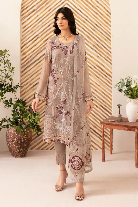 Ramsha Rangoon Chiffon Collection 24 Brown Raw Silk – view 1 – Poshaq