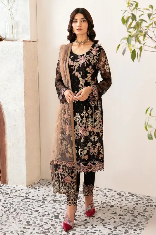 Ramsha Rangoon Chiffon Collection 24 Black Raw Silk – view 1 – Poshaq