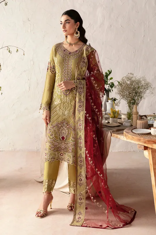 Ramsha Rangoon Chiffon Collection 24 Brown Raw Silk – view 1 – Poshaq