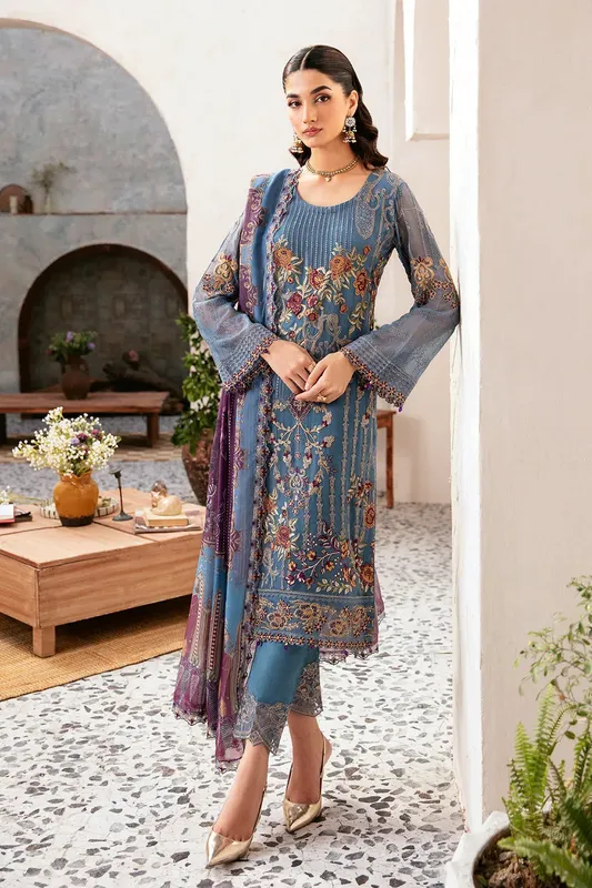 Ramsha Rangoon Chiffon Collection 24 Blue Raw Silk – view 1 – Poshaq