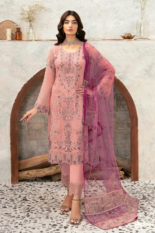 Ramsha Rangoon Chiffon Collection 24 Pink Raw Silk – view 1 – Poshaq
