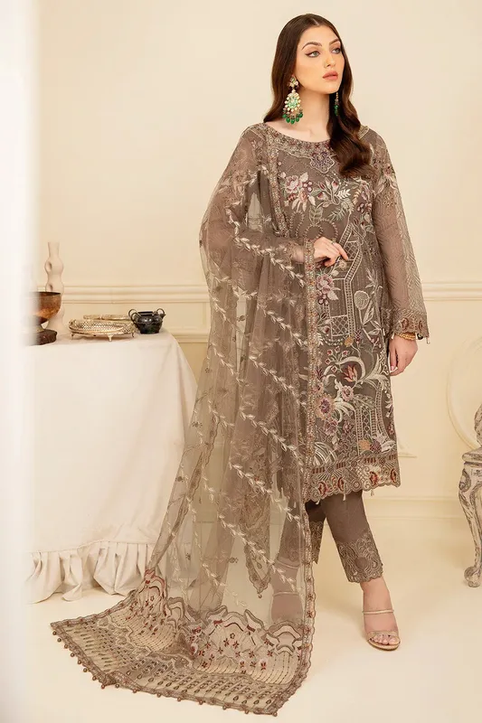 Ramsha Minhal Organza Collection Brown Raw Silk – view 1 – Poshaq