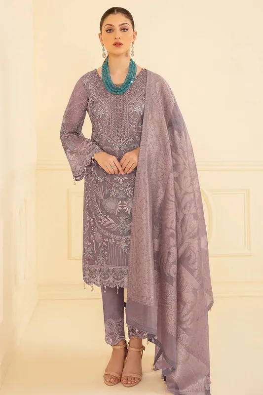 Ramsha Minhal Organza Collection Purple Raw Silk – view 1 – Poshaq