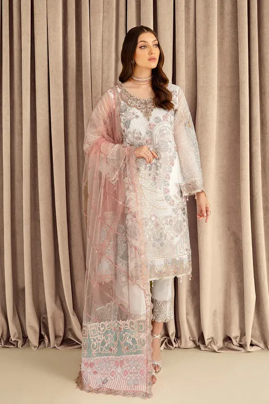 Ramsha Minhal Organza Collection White Organza – view 1 – Poshaq