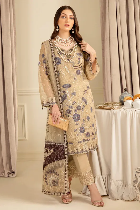 Ramsha Minhal Organza Collection Cream Raw Silk – view 1 – Poshaq