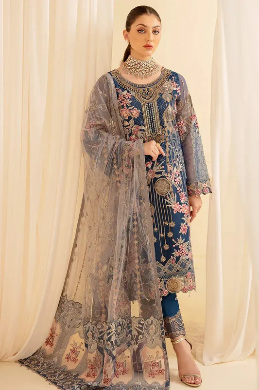 Ramsha Minhal Organza Collection Blue Raw Silk – view 1 – Poshaq