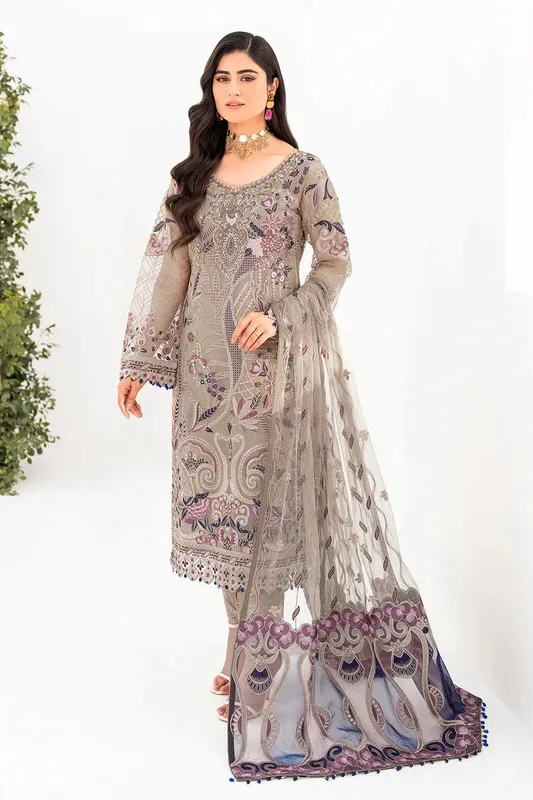 Ramsha Minhal Organza Collection Grey Raw Silk – view 1 – Poshaq