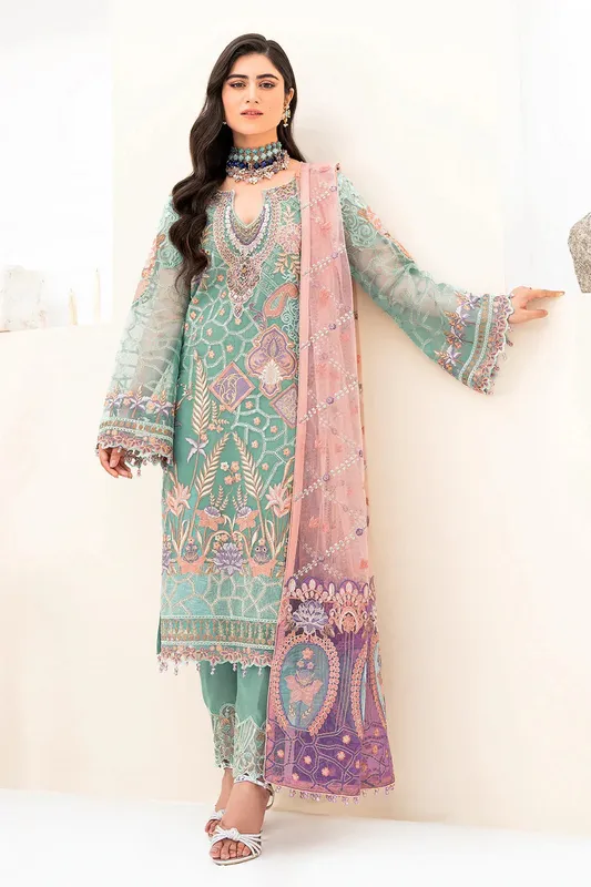 Ramsha Minhal Organza Collection Sea Green Organza – view 1 – Poshaq