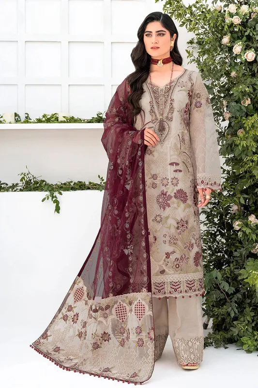 Ramsha Minhal Organza Collection Grey Raw Silk – view 1 – Poshaq