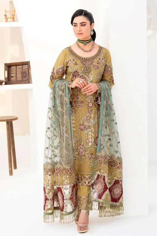 Ramsha Minhal Organza Collection Raw Silk – view 1 – Poshaq