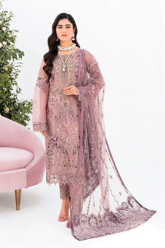 Ramsha Minhal Organza Collection Purple Raw Silk – view 1 – Poshaq