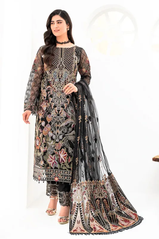 Ramsha Minhal Organza Collection Black Raw Silk – view 1 – Poshaq