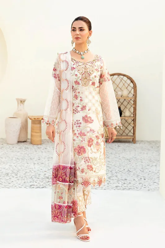 Ramsha Minhal Organza Collection White Raw Silk – view 1 – Poshaq
