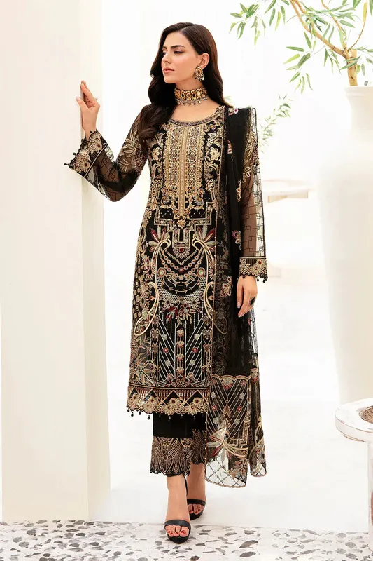 Ramsha Minhal Organza Collection Black Raw Silk – view 1 – Poshaq
