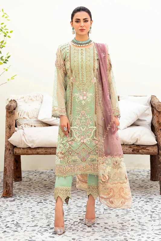 Ramsha Minhal Organza Collection Raw Silk – view 1 – Poshaq