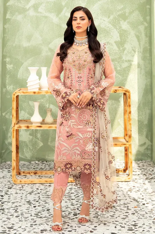Ramsha Minhal Organza Collection Pink Raw Silk – view 1 – Poshaq