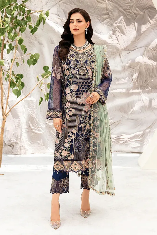 Ramsha Minhal Organza Collection Blue Raw Silk – view 1 – Poshaq