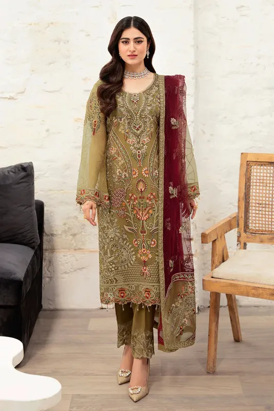 Ramsha Minhal Organza Collection Brown Raw Silk – view 1 – Poshaq