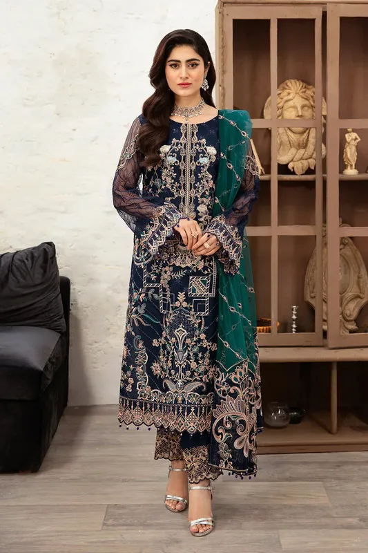 Ramsha Minhal Organza Collection Blue Raw Silk – view 1 – Poshaq