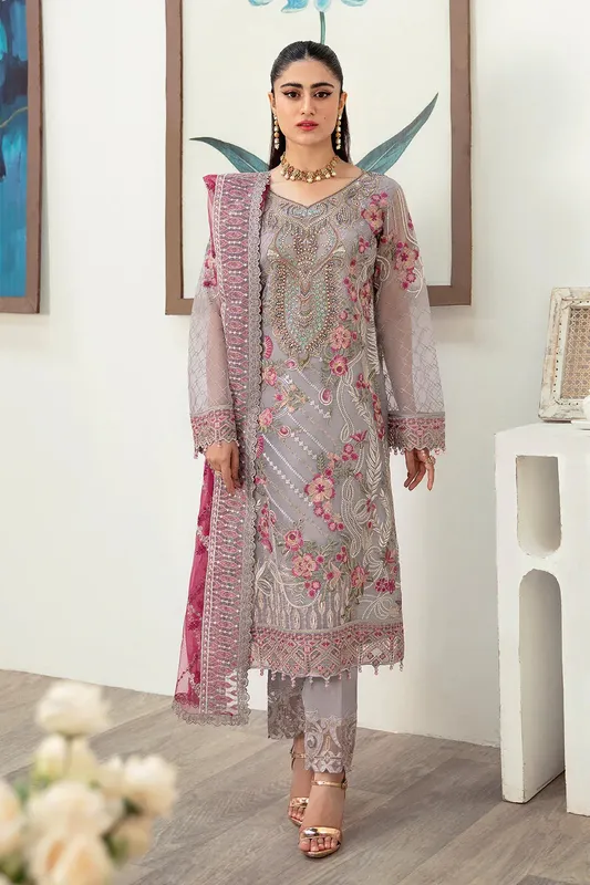 Ramsha Minhal Organza Collection Pink Raw Silk – view 1 – Poshaq