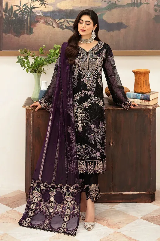 Ramsha Minhal Organza Collection Black Raw Silk – view 1 – Poshaq