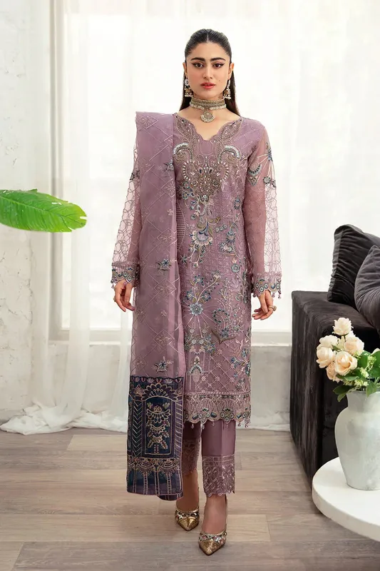 Ramsha Minhal Organza Collection Purple Raw Silk – view 1 – Poshaq
