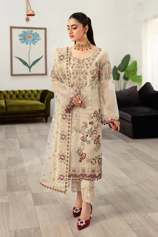 Ramsha Minhal Organza Collection Cream Raw Silk – view 1 – Poshaq