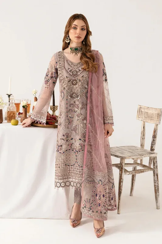 Ramsha Minhal Organza Collection Grey Raw Silk – view 1 – Poshaq