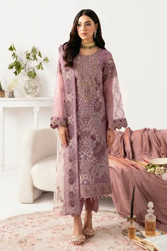 Ramsha Minhal Organza Collection Purple Raw Silk – view 1 – Poshaq
