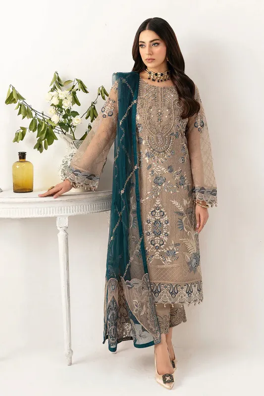 Ramsha Minhal Organza Collection Raw Silk – view 1 – Poshaq