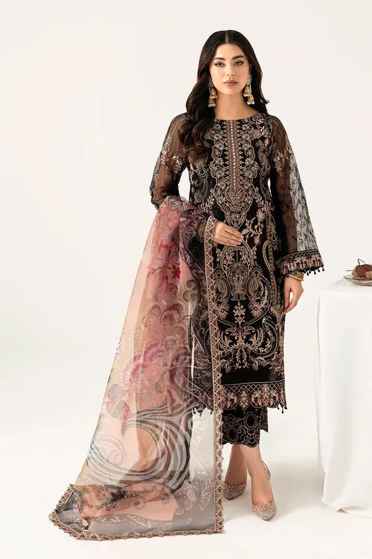 Ramsha Minhal Organza Collection Black Raw Silk – view 1 – Poshaq