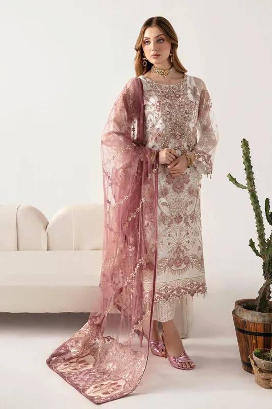 Ramsha Minhal Organza Collection White Raw Silk – view 1 – Poshaq