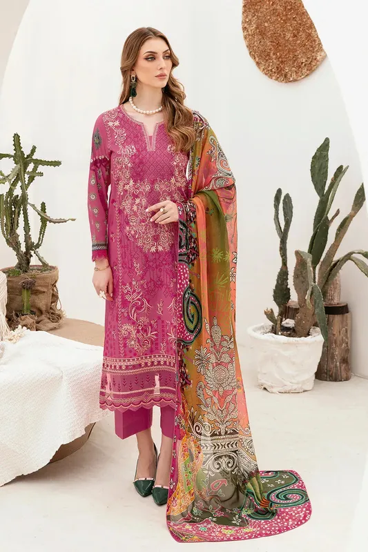 Ramsha Ghazal Lawn 24 Pink Organza – view 1 – Poshaq