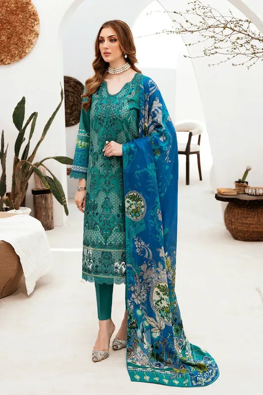 Ramsha Ghazal Lawn 24 Green Organza – view 1 – Poshaq