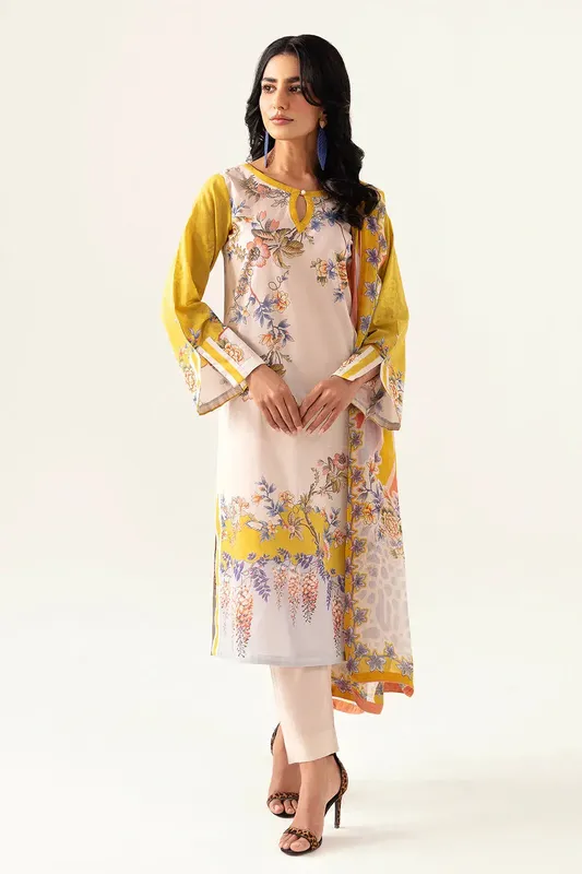 Ramsha Pinted Lawn Grey Chiffon – view 1 – Poshaq
