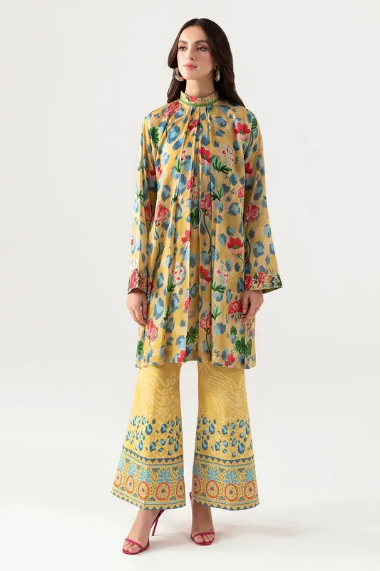 Ramsha Pinted Lawn Yellow Chiffon – view 1 – Poshaq