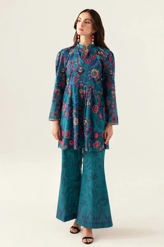 Ramsha Pinted Lawn Teal Chiffon – view 1 – Poshaq