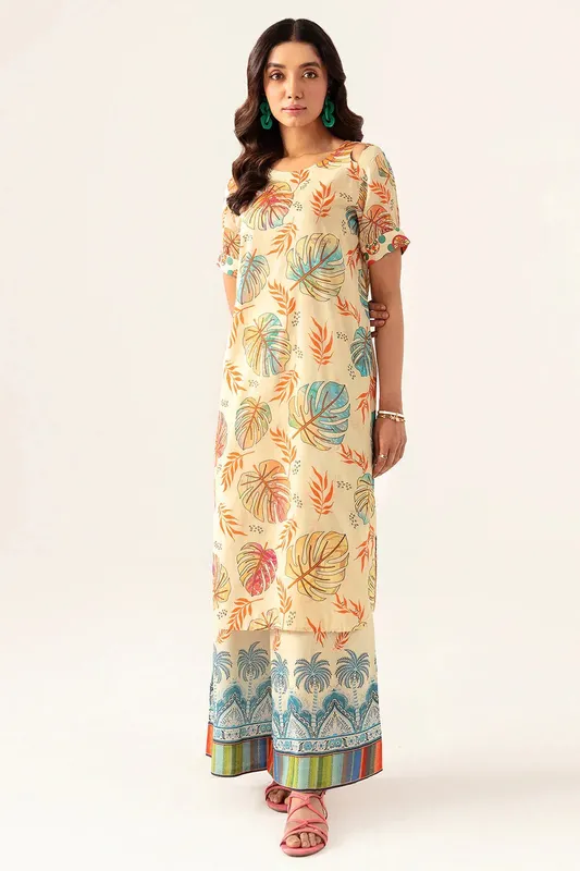 Ramsha Pinted Lawn Yellow Chiffon – view 1 – Poshaq