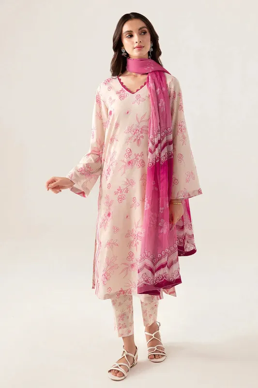 Ramsha Pinted Lawn Grey Chiffon – view 1 – Poshaq