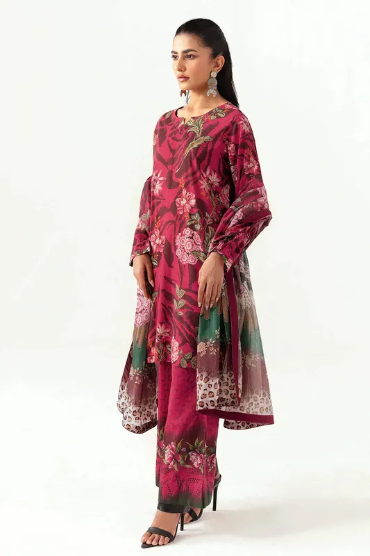 Ramsha Pinted Lawn Wine Lawn – view 1 – Poshaq