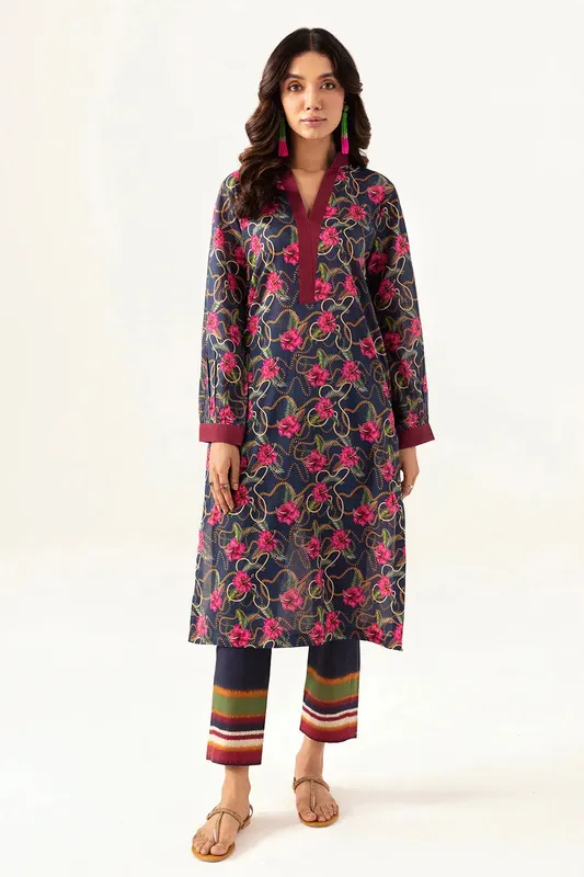 Ramsha Pinted Lawn Navy Blue Chiffon – view 1 – Poshaq