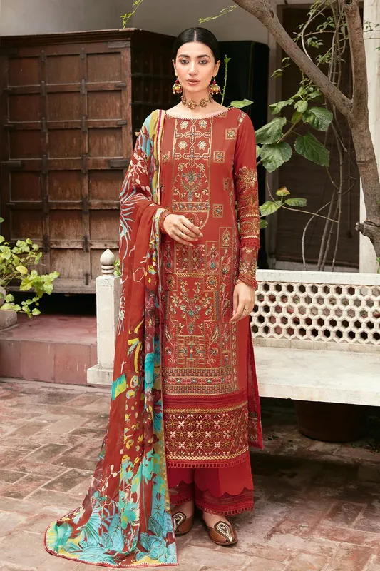 Ramsha Mashaal Luxury Lawn Brown Chiffon – view 1 – Poshaq