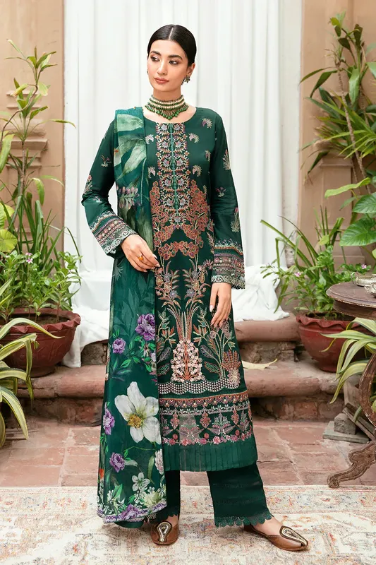 Ramsha Mashaal Luxury Lawn Green Silk – view 1 – Poshaq